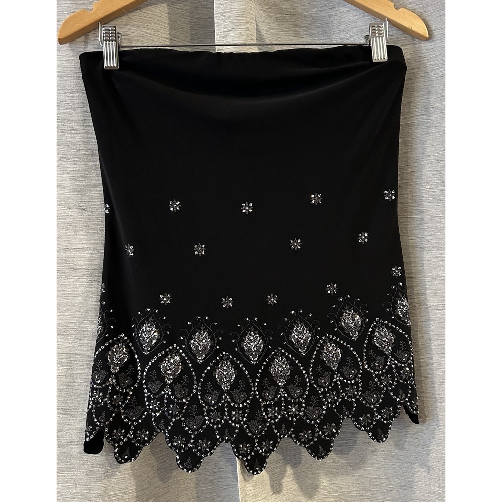 Vintage Perception Bedazzled Paisley Tube Top Black Y2K Streetwear‎ Strapless L